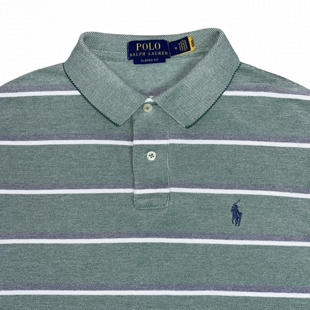 Polo Ralph Lauren Shirt‎ Mens Medium M Classic Fit Green Striped Pique Pony Logo
